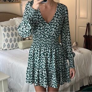Abercrombie & Fitch Green and White Tiered Sundress with Bishop Sleeves